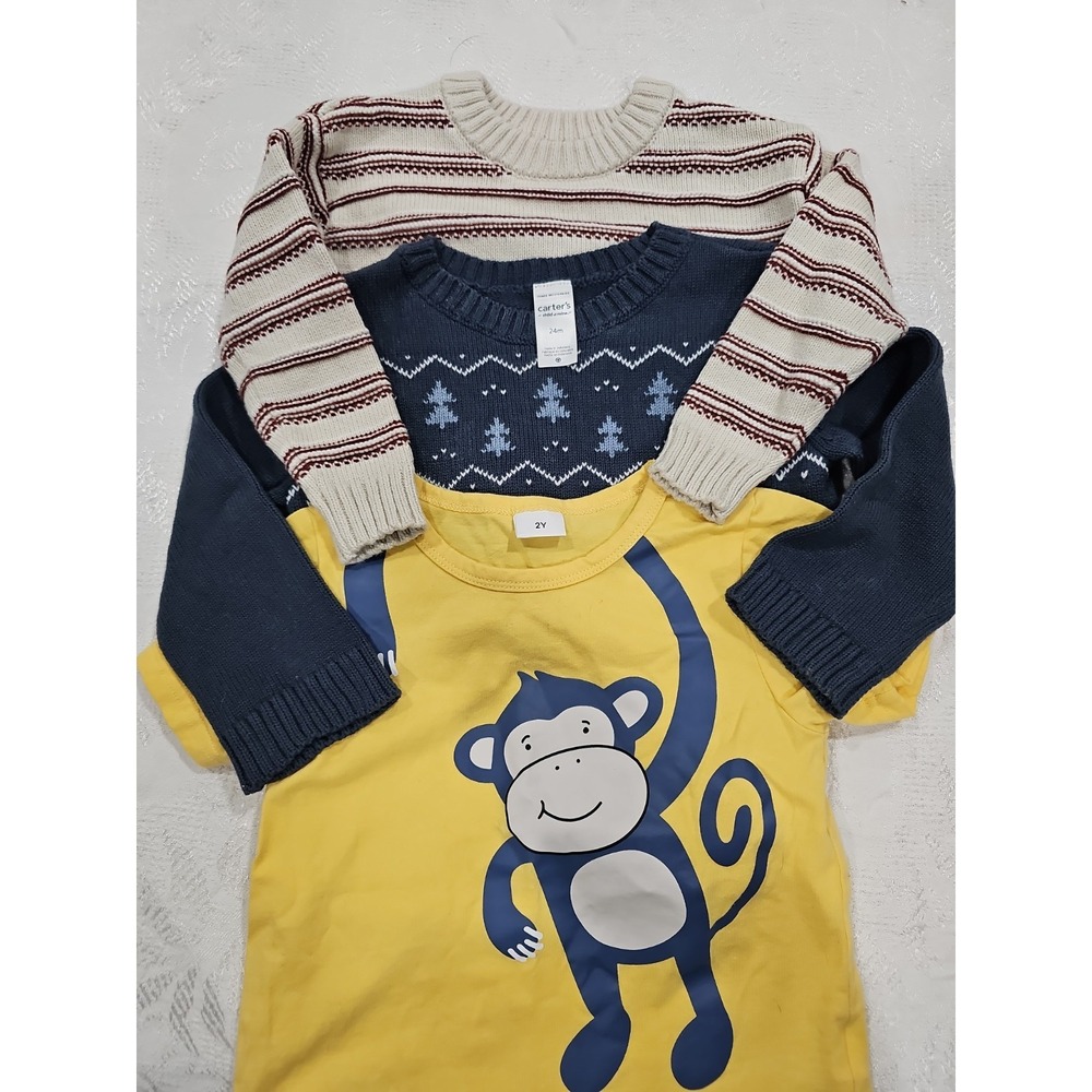 Toddler Boys 18M 24M Clothing Lot 3 Pc Carter's Little Co Knit Sweaters Tee - Picture 2 of 16